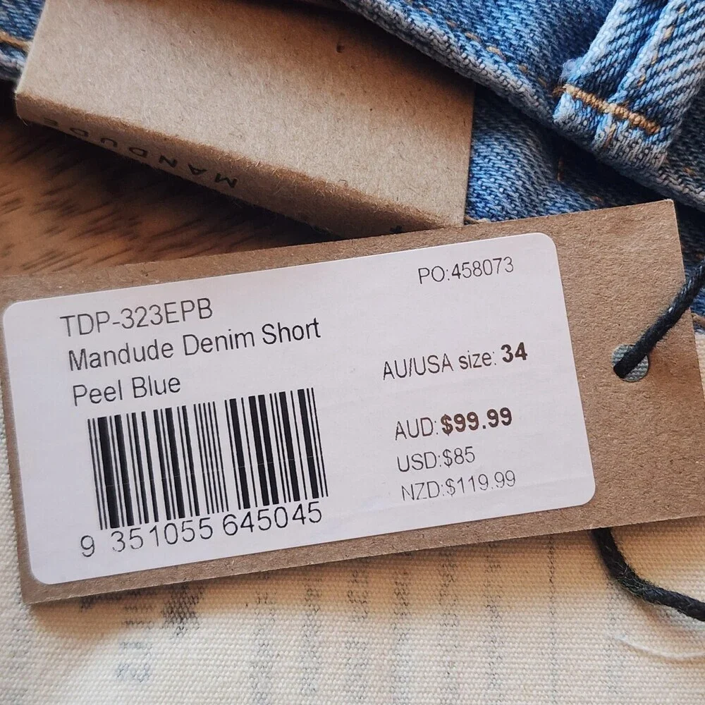 Thrills Mandude Shorts Mens 34 Blue Denim Raw Hem Organic Cotton Stretch Bermuda